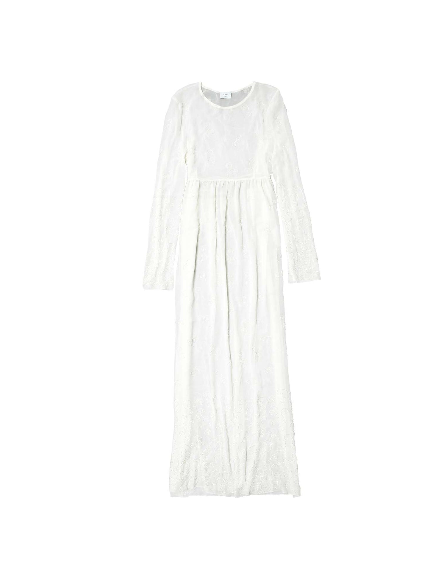 WHITE SILK DRESS LONG EMBROIDERIES DEMI COUTURE
