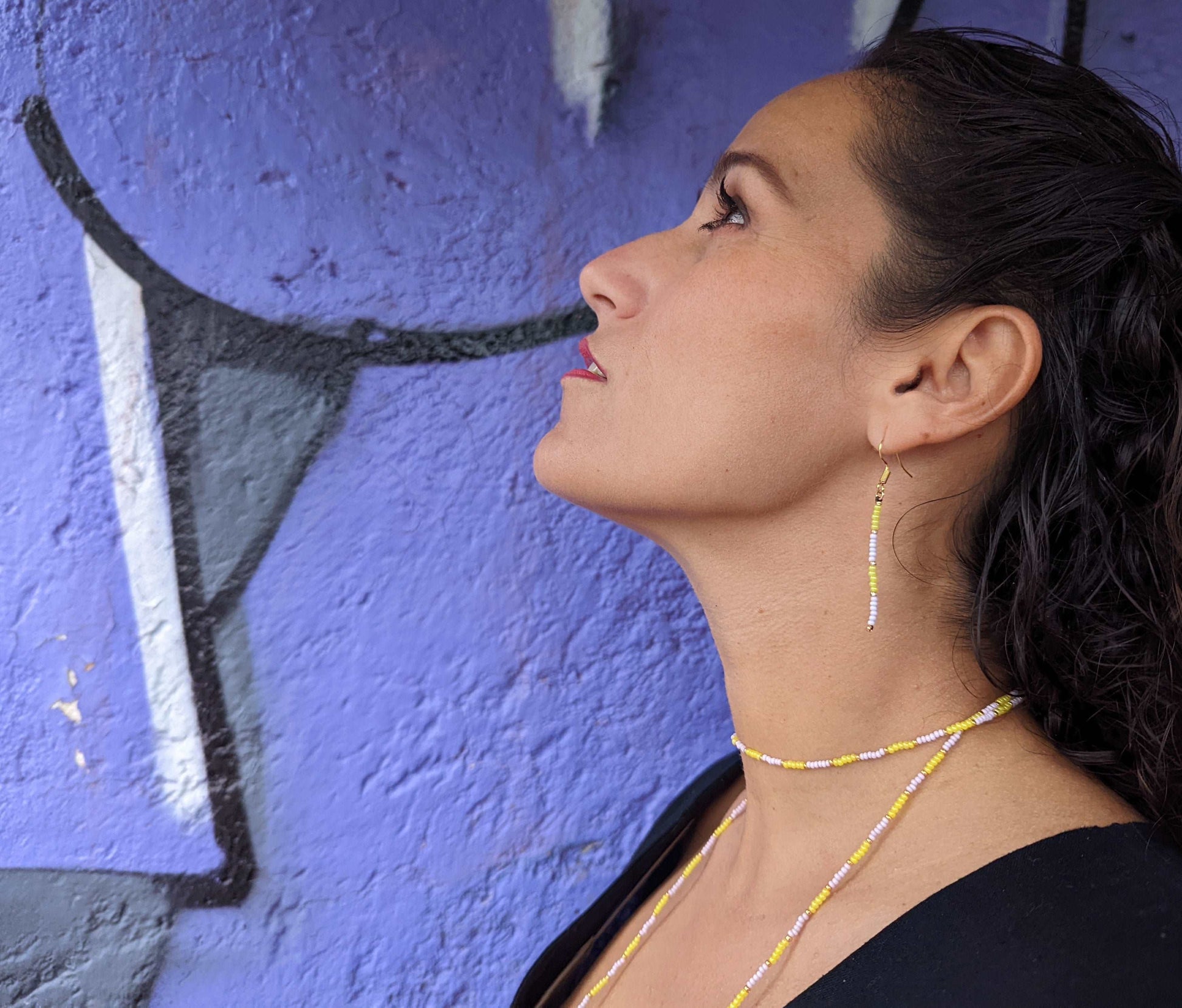 Tucan earrings yellow and lilac beading