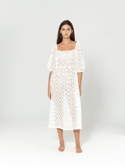COTTON ENGLISH EMBROIDERY SHOULDER DRESS